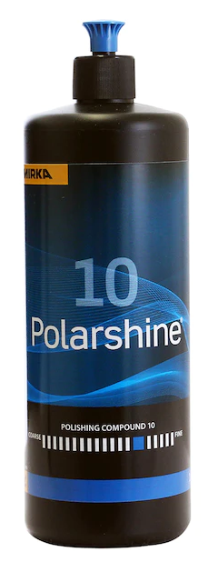 Polarshine 10 kiillotusaine. Karkeeusaste keskikarkea. Tilavuus 1 litra.